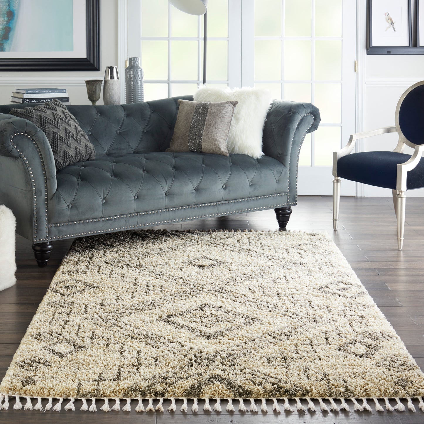 Nourison Oslo Shag 5'3" x 7'9" Ivory/Grey Shag Indoor Rug