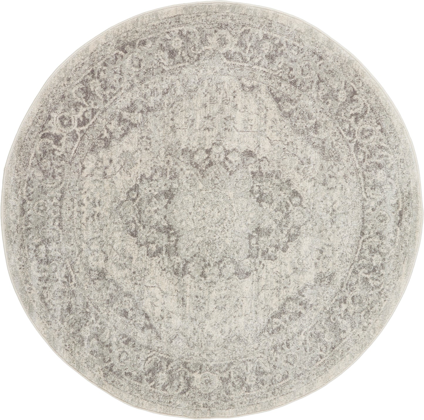 Nourison Tranquil 5'3" x Round Ivory/Grey Vintage Indoor Rug