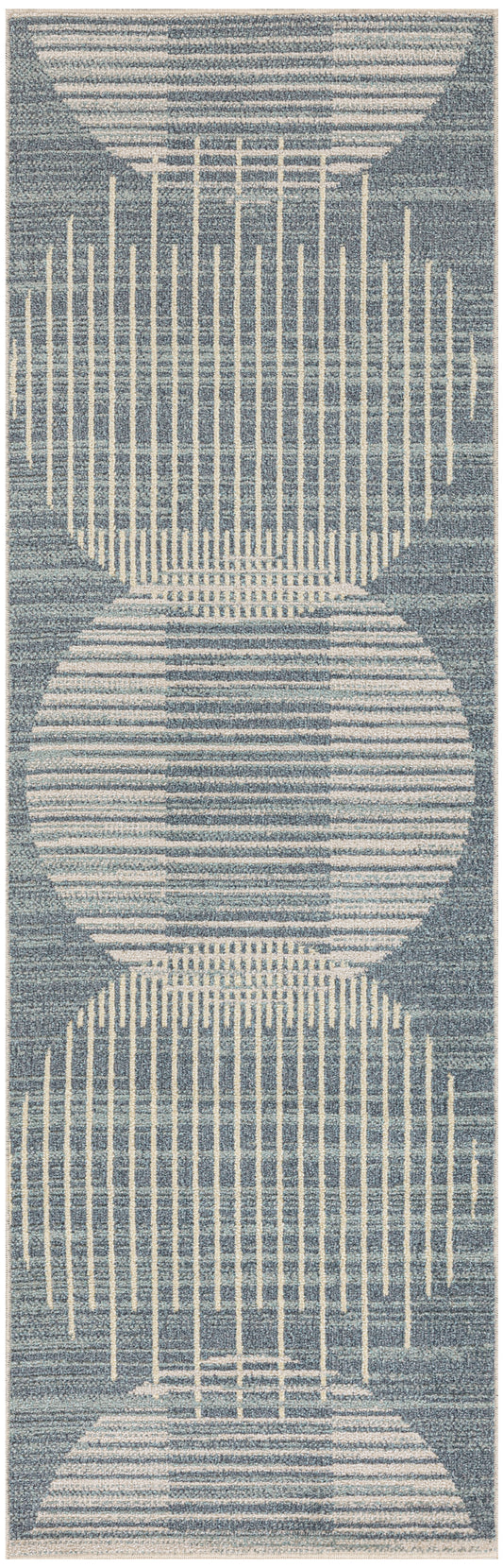 Nourison Astra Machine Washable 2' x 6' Blue Mid-Century Modern Indoor Rug