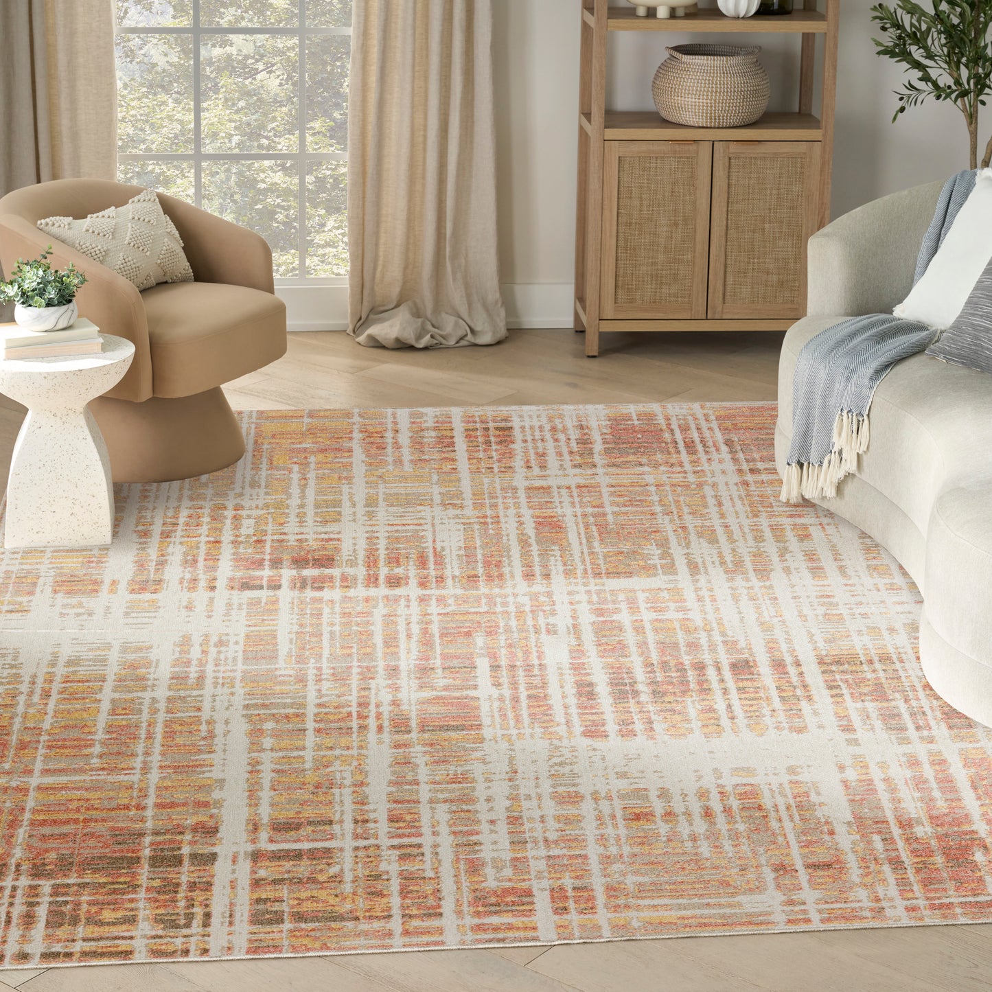 Nourison Washable Decor 9' x 12' Beige Peach Modern Indoor Rug