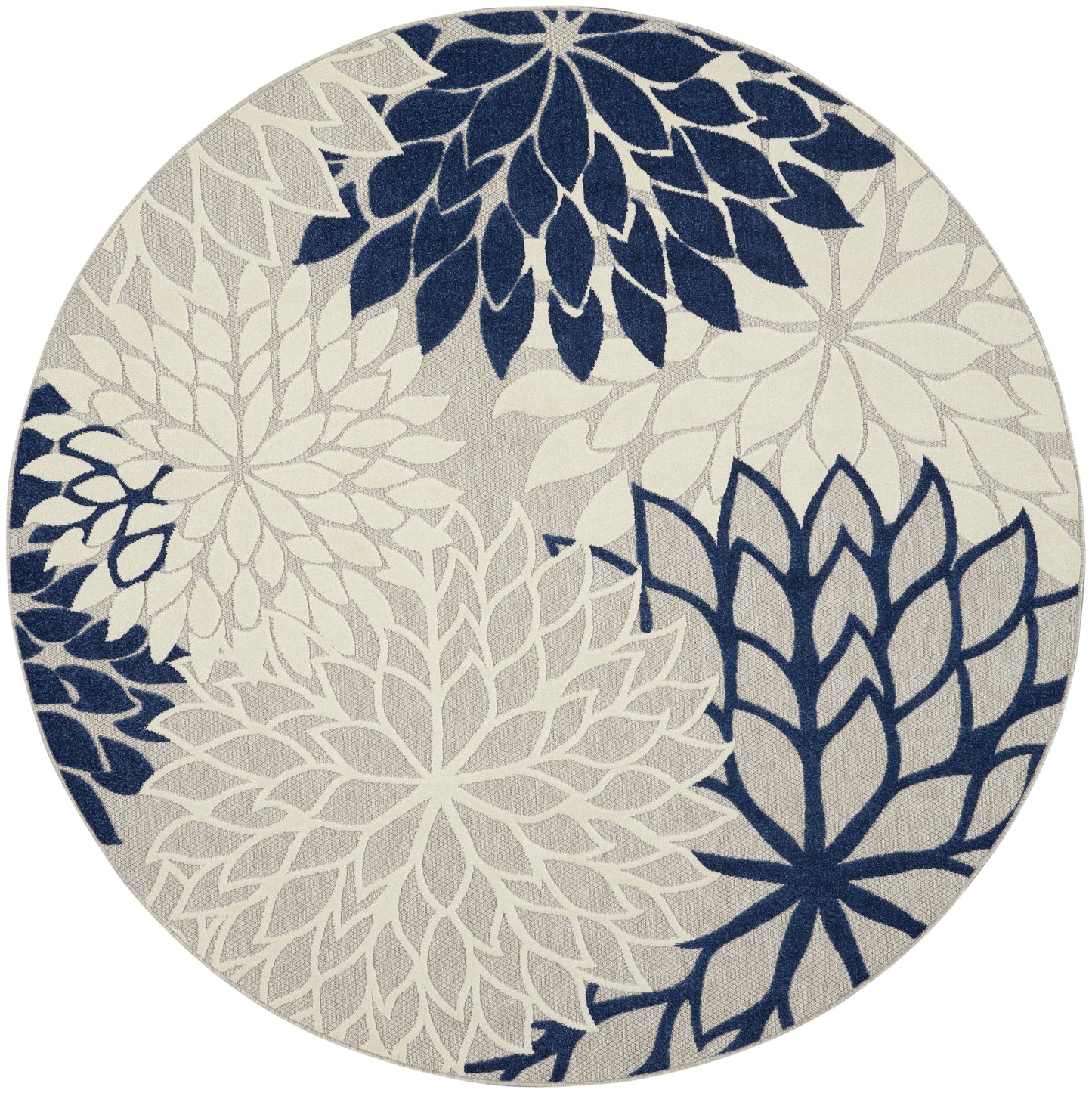 Nourison Aloha 7'10" x Round Ivory Navy Tropical Rug