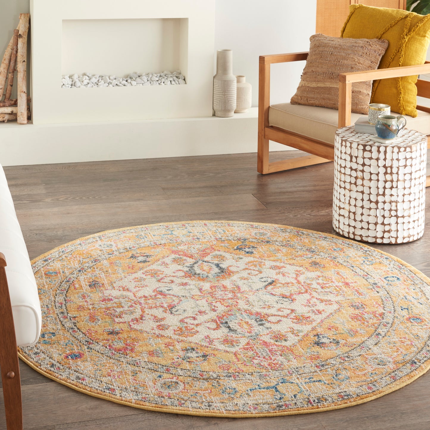 Nourison Passion 4' x Round Ivory/Yellow Bohemian Indoor Rug