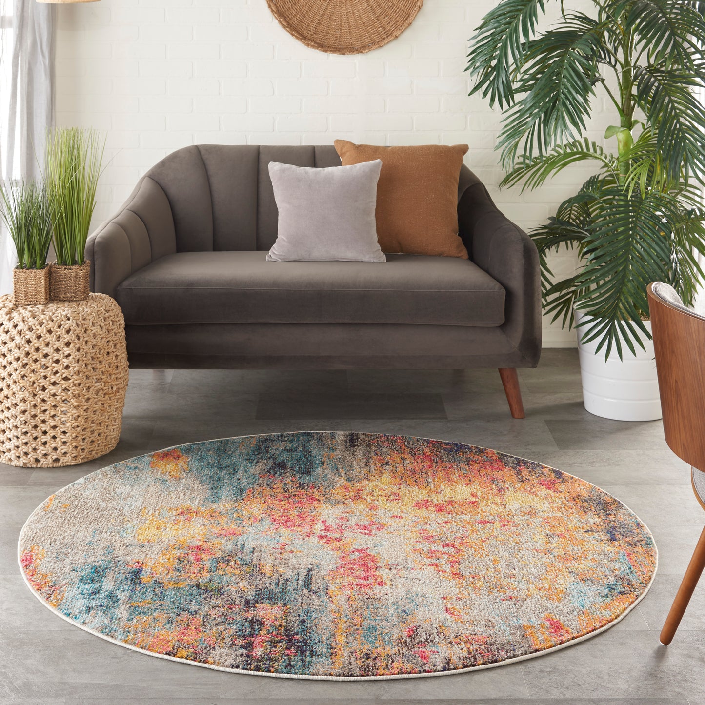 Nourison Celestial 5'3" x Round Multicolor Modern Indoor Rug