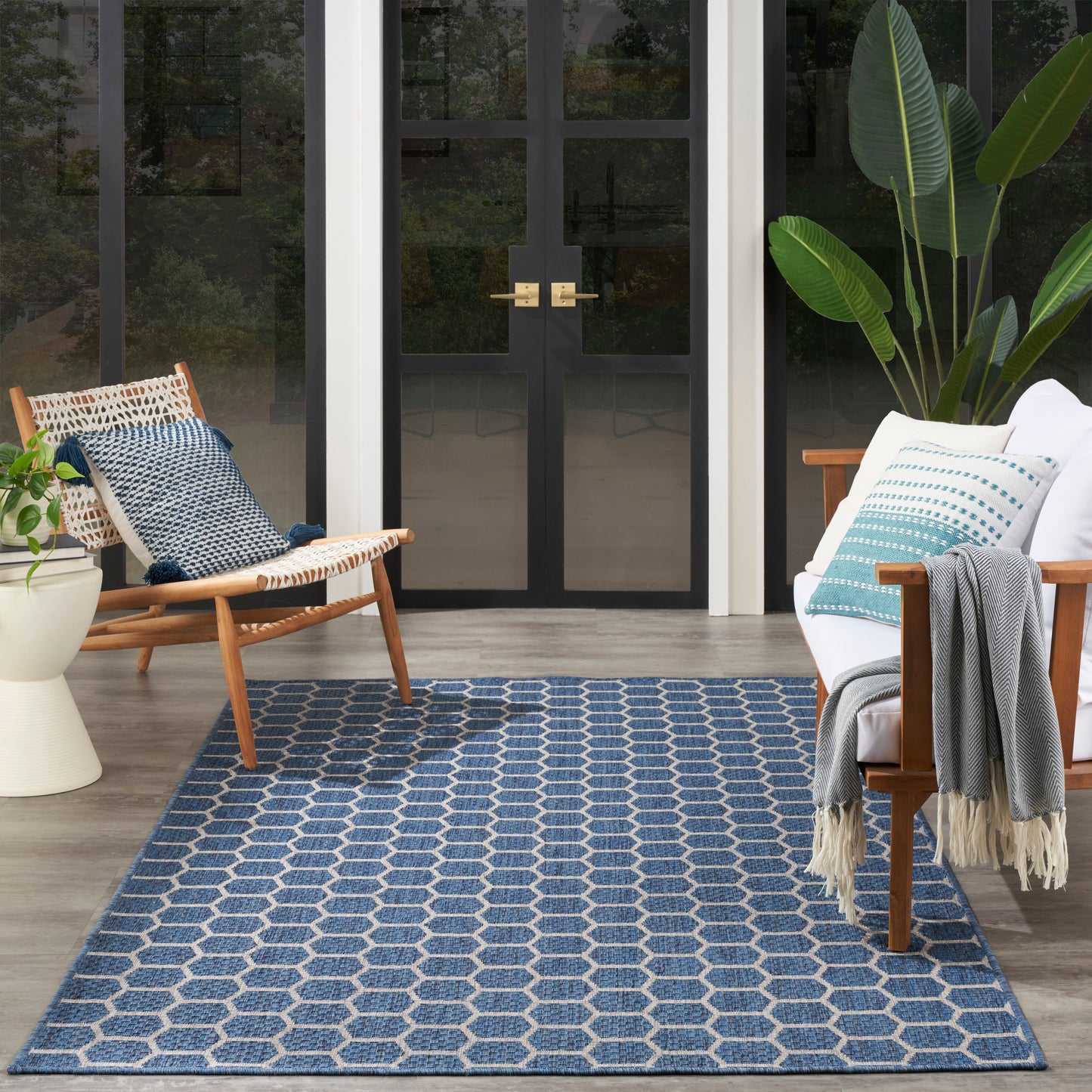 Nourison Twist Reversible 5' x 7' Blue Modern Rug