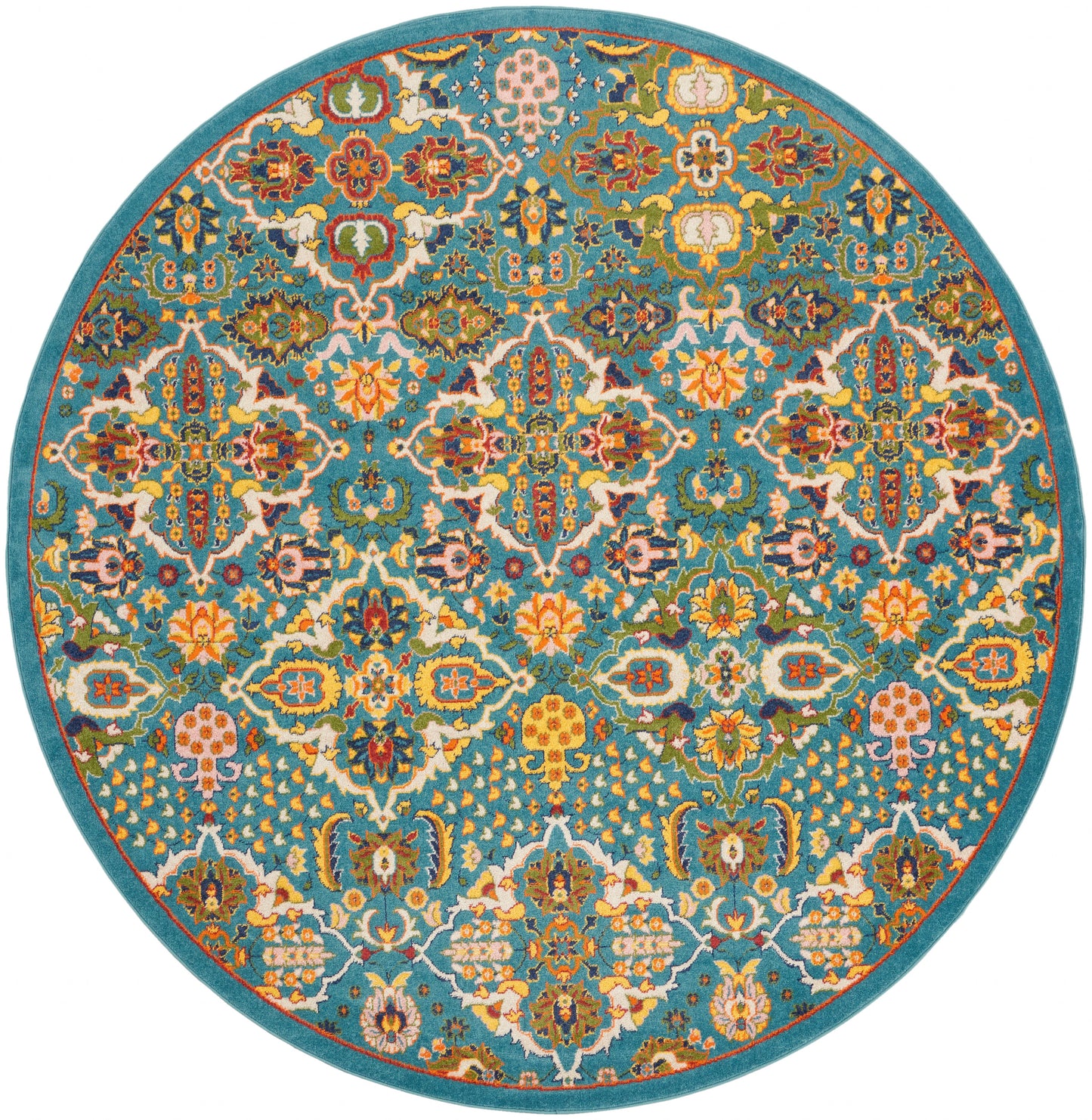 Nourison Allur 7’10” x Round Turquoise Ivory Bohemian Indoor Rug