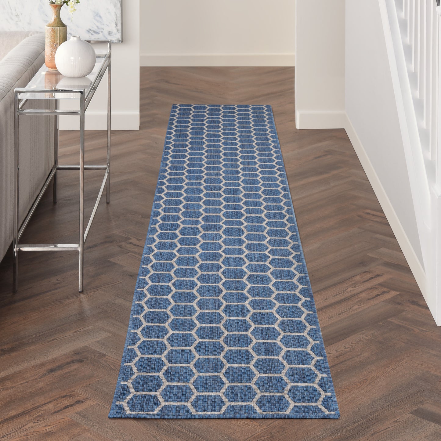 Nourison Twist Reversible 2'2" x 10' Blue Modern Rug