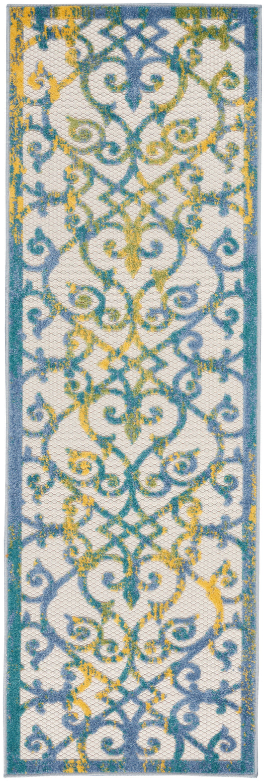 Nourison Aloha 2' x 6' Ivory Blue Contemporary Rug