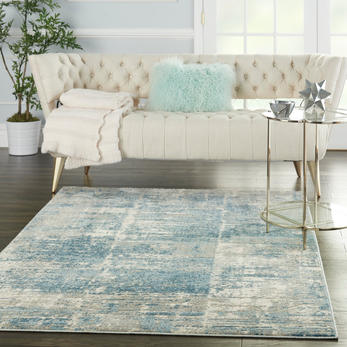 Nourison Solace 5'3" x 7'3" Ivory/Grey/Blue Modern Indoor Rug