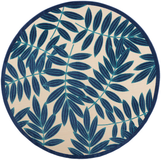 Nourison Aloha 7'10" x Round Navy Tropical Rug