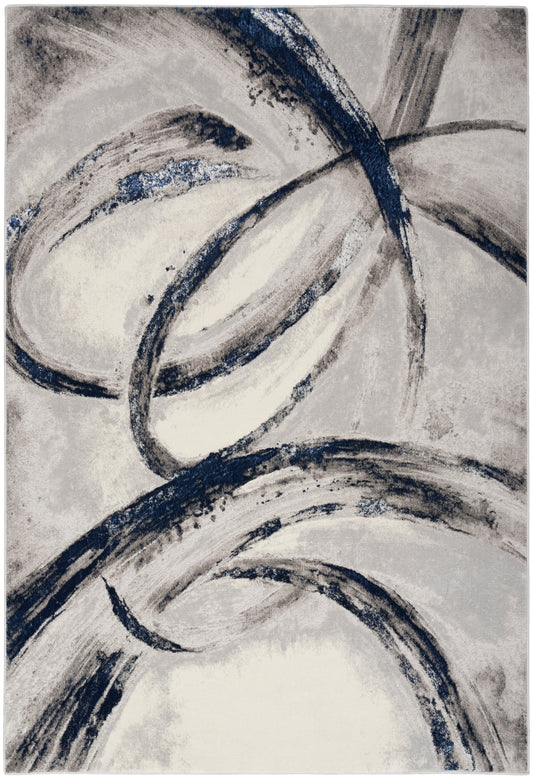 Inspire Me! Home Décor Brushstrokes 5'3" x 7'3" Grey/Navy Modern Indoor Rug