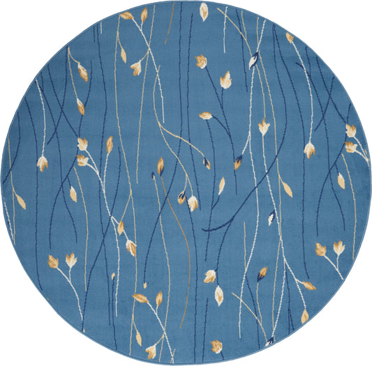 Nourison Grafix 5'3" x Round Light Blue Contemporary Indoor Rug