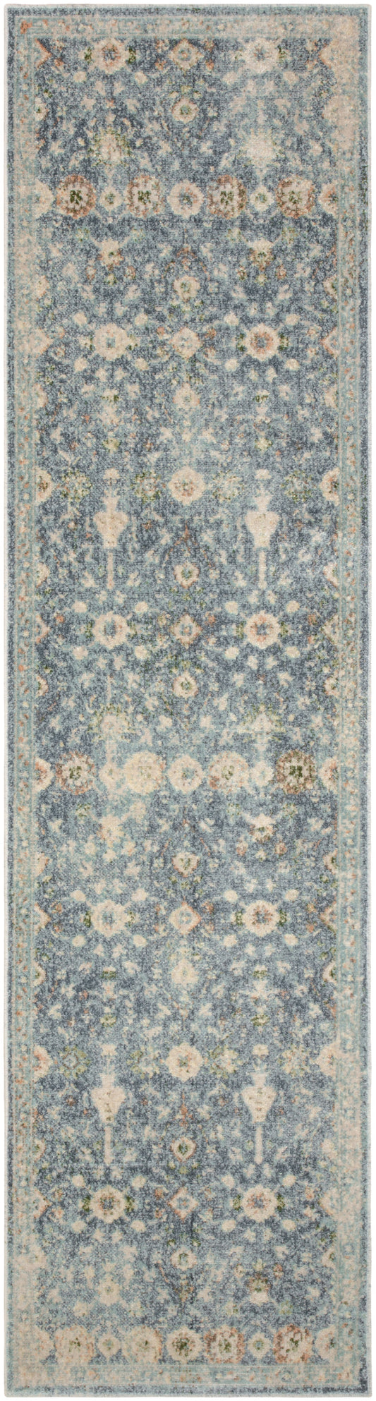 Nourison Astra Machine Washable 2'2" x 8' Teal Beige Vintage Indoor Rug