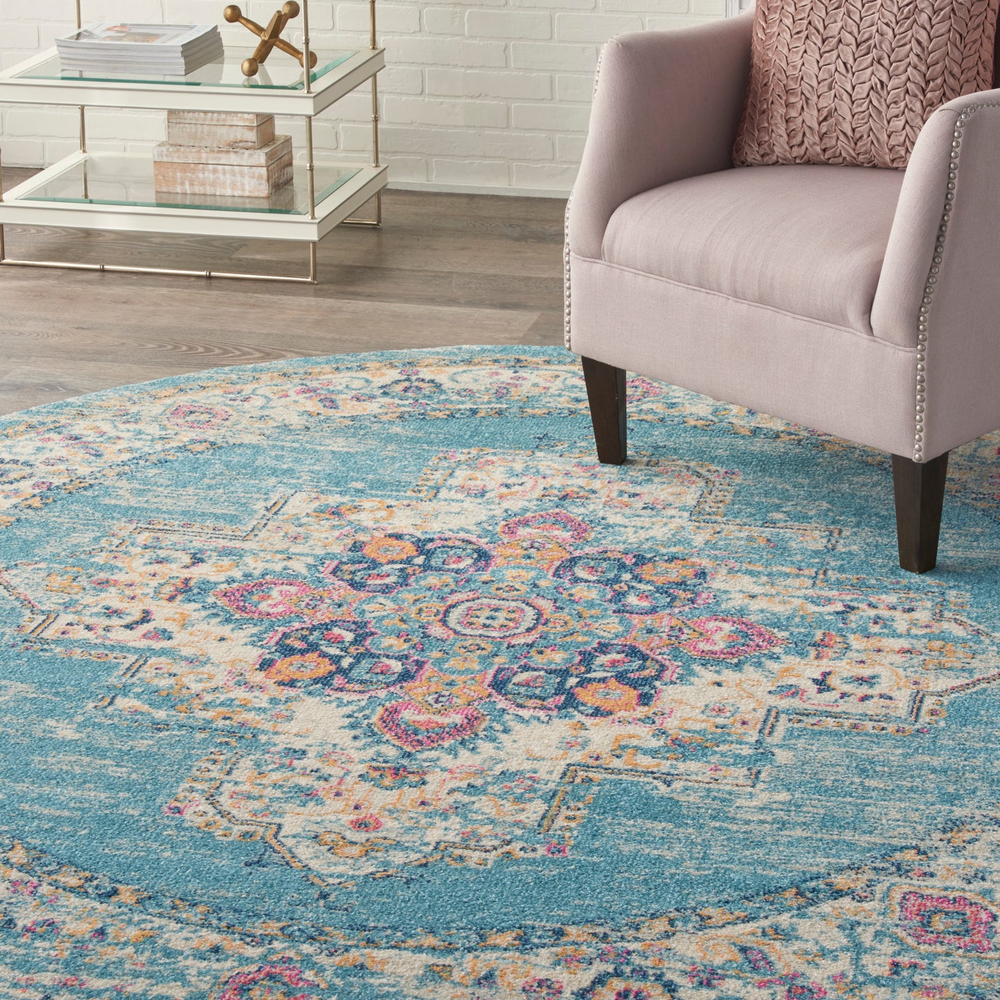 Nourison Passion 8' x Round Light Blue Bohemian Indoor Rug