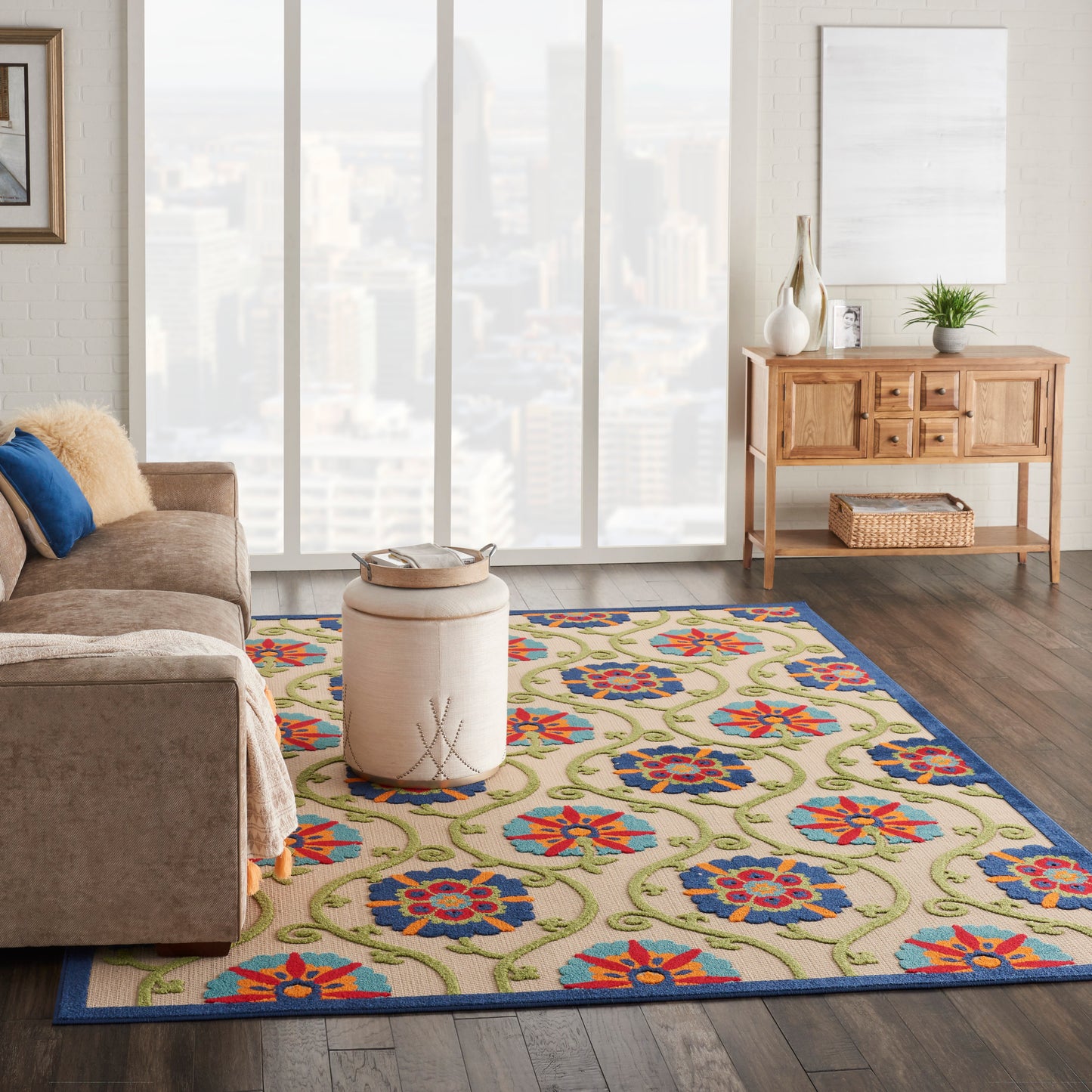 Nourison Aloha 7' x 10' Blue Multicolor Contemporary Rug