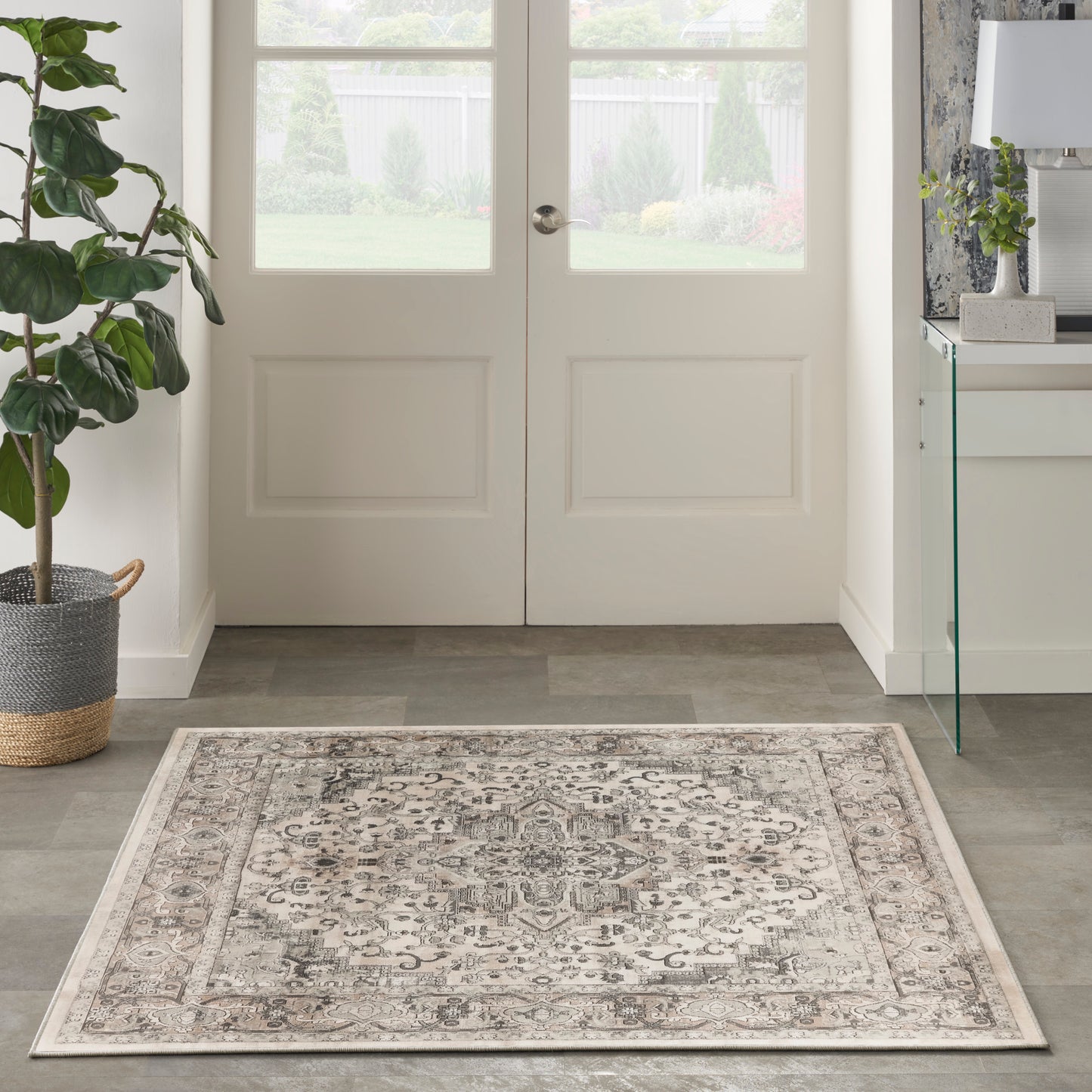 Nourison Quarry 4' x Square Ivory Grey Farmhouse Indoor Rug