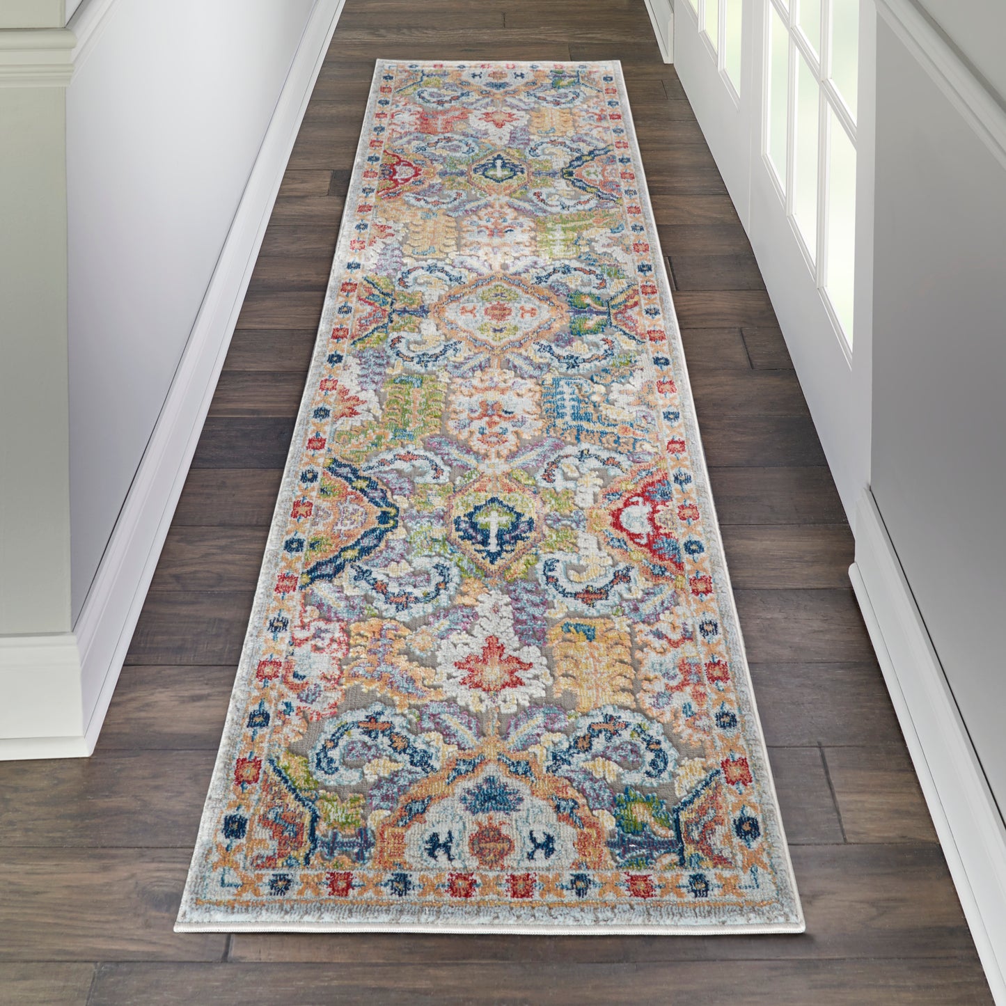 Nourison Ankara Global 2'4" x 8' Grey Multicolor Bohemian Indoor Rug