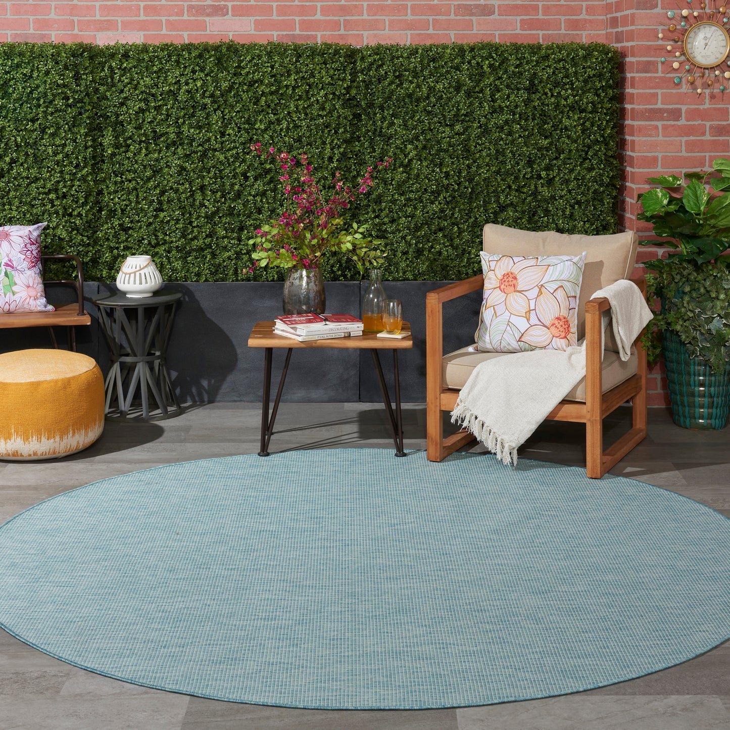 Nourison Positano 8' x Round Aqua Modern Rug