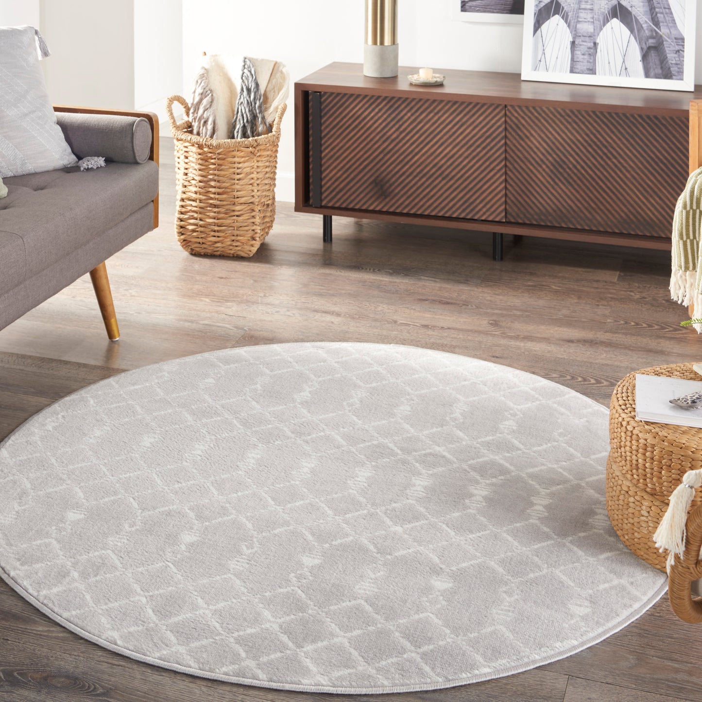 Nourison Whimsicle 5' x Round Grey Bohemian Indoor Rug