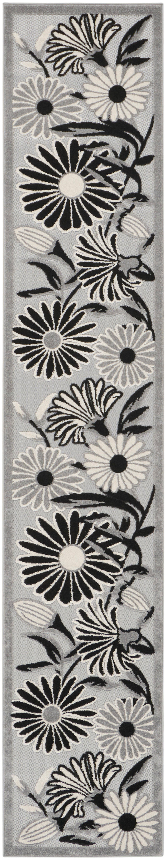 Nourison Aloha 2'3" x 12' Black White Contemporary Rug