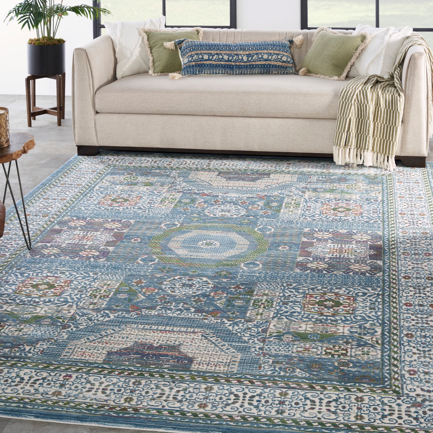 Nourison Ankara Global 8'10" x 11'10" Ivory Light Blue Bohemian Indoor Rug