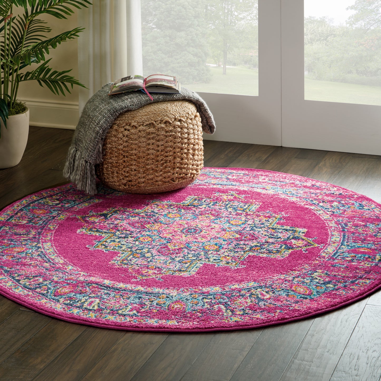 Nourison Passion 5' x Round Fuchsia Bohemian Indoor Rug