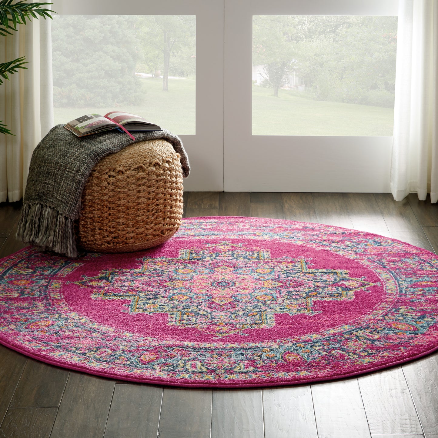 Nourison Passion 5' x Round Fuchsia Bohemian Indoor Rug