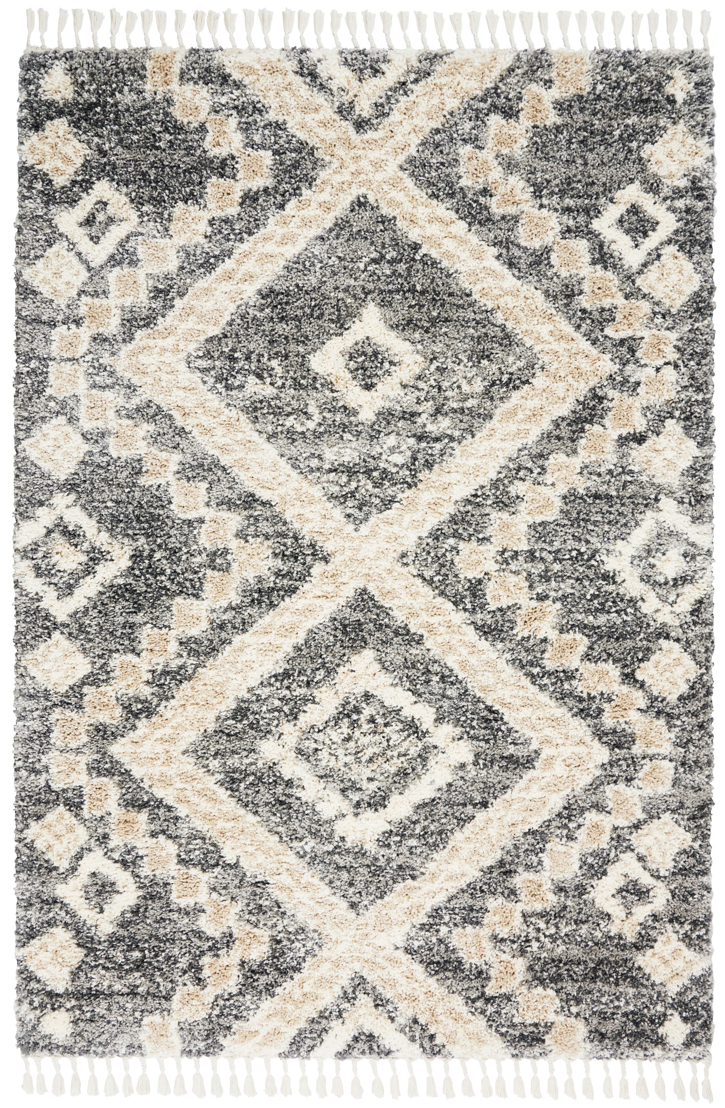 Nourison Oslo Shag 4' x 6' Grey/Ivory Shag Indoor Rug