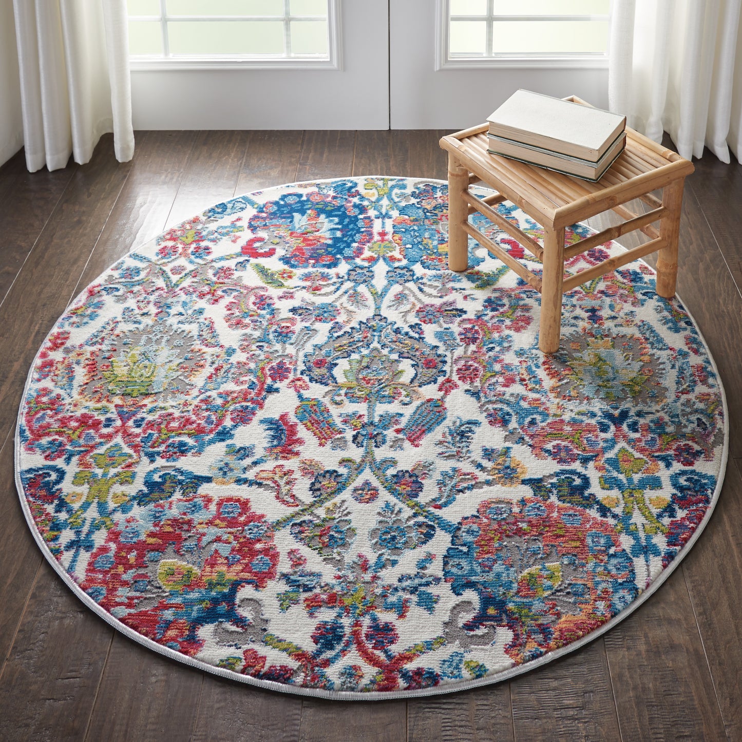 Nourison Ankara Global 4' x Round Ivory Blue Vintage Indoor Rug