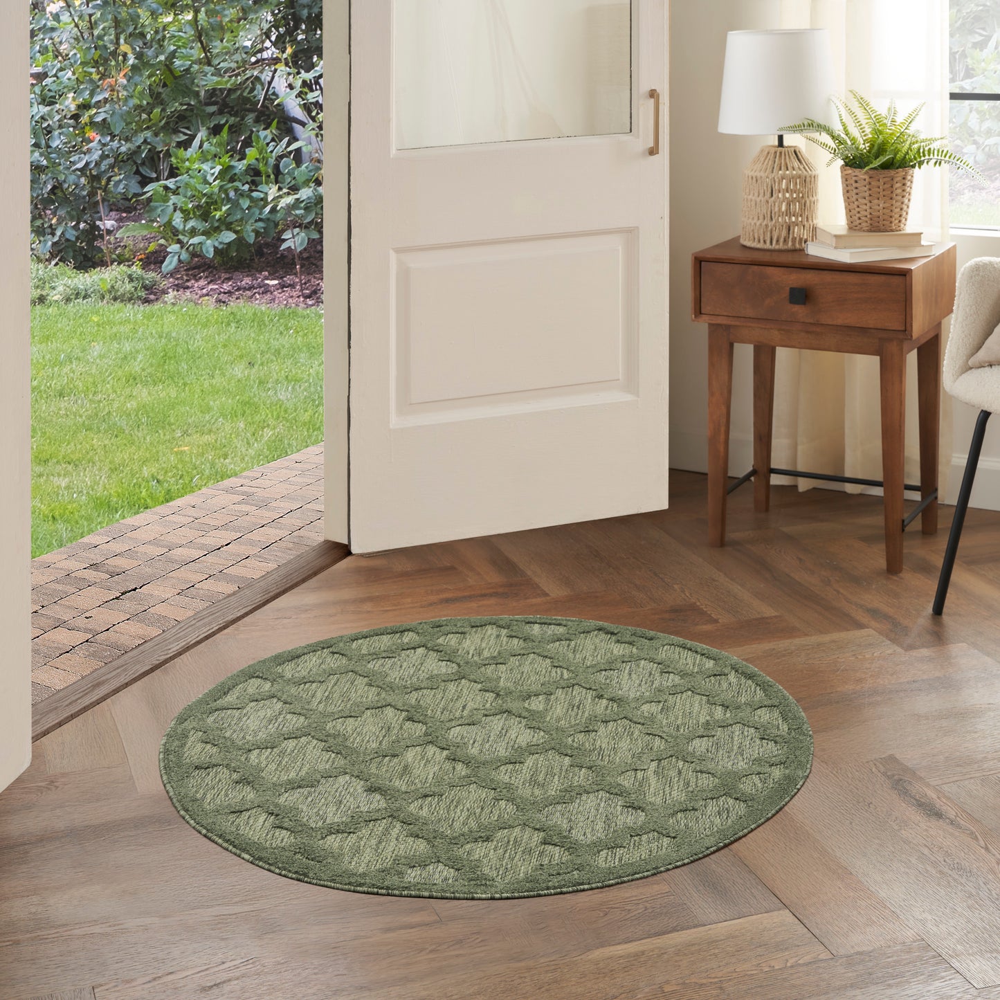 Nourison Easy Care 4' x Round Green Modern Rug