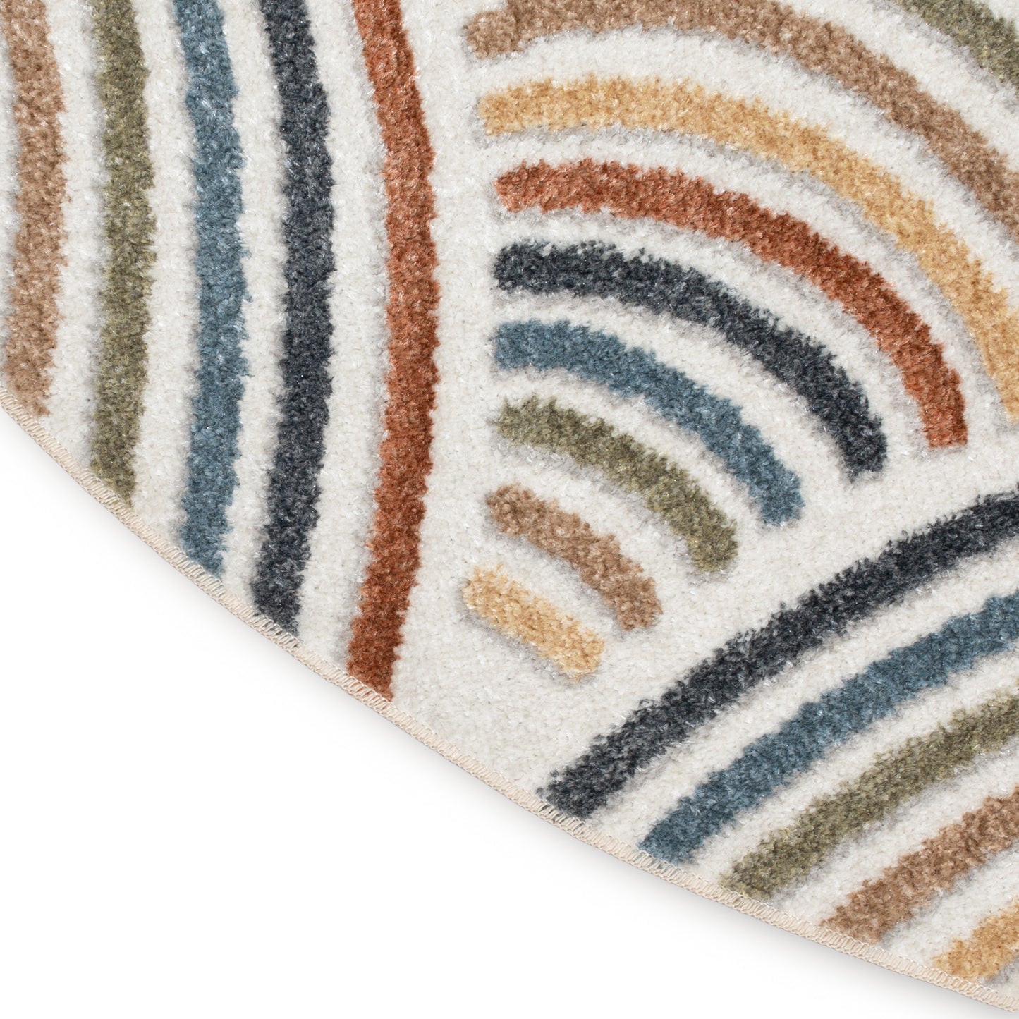 Nourison Astra Machine Washable 5'3" x Round Ivory Multicolor Mid-Century Modern Indoor Rug