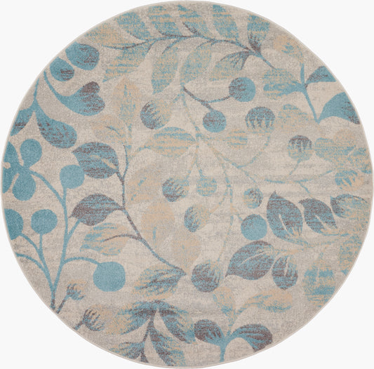 Nourison Tranquil 5'3" x Round Ivory/Turquoise Farmhouse Indoor Rug