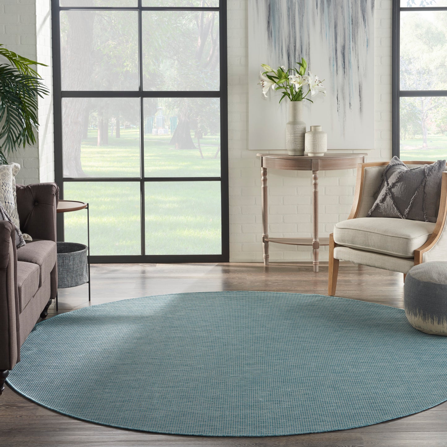 Nourison Positano 8' x Round Aqua Modern Rug