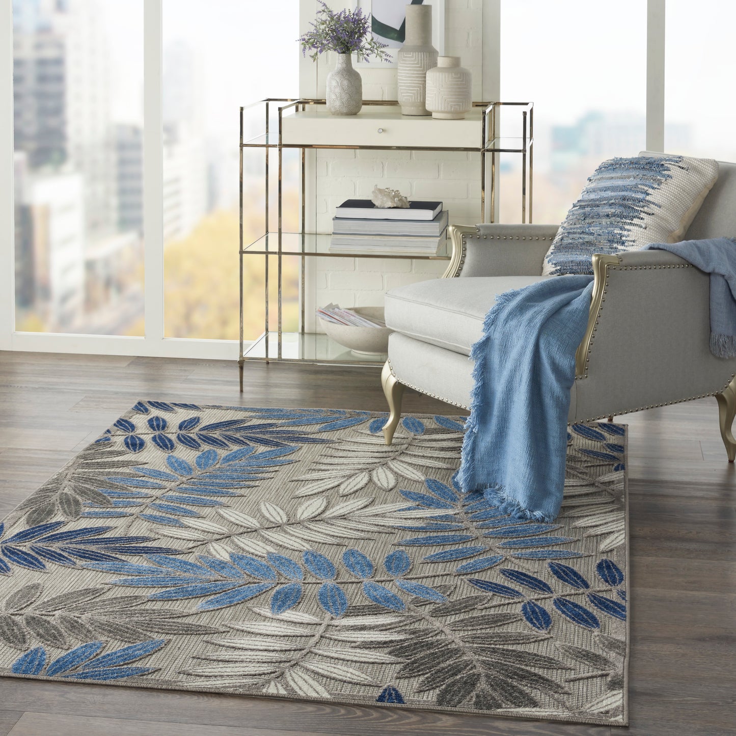 Nourison Aloha 5'3" x 7'5" Grey/Blue Tropical Rug