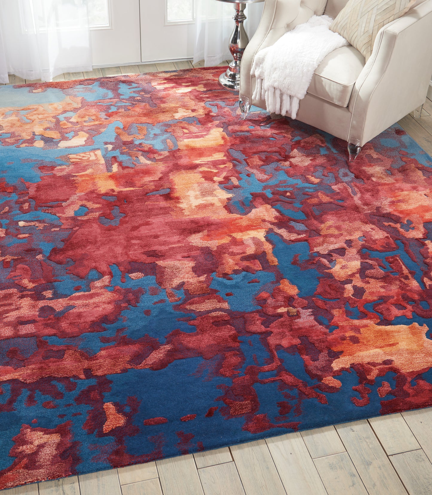 Nourison Prismatic 7'9" x 9'9" Blue/Flame Modern Indoor Rug