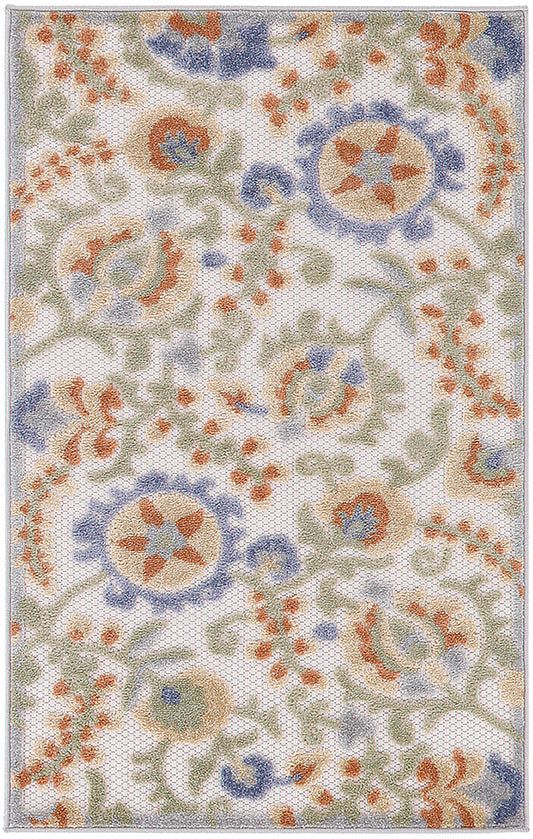 Nourison Aloha 2'8" x 4' Ivory Blue Outdoor Rug