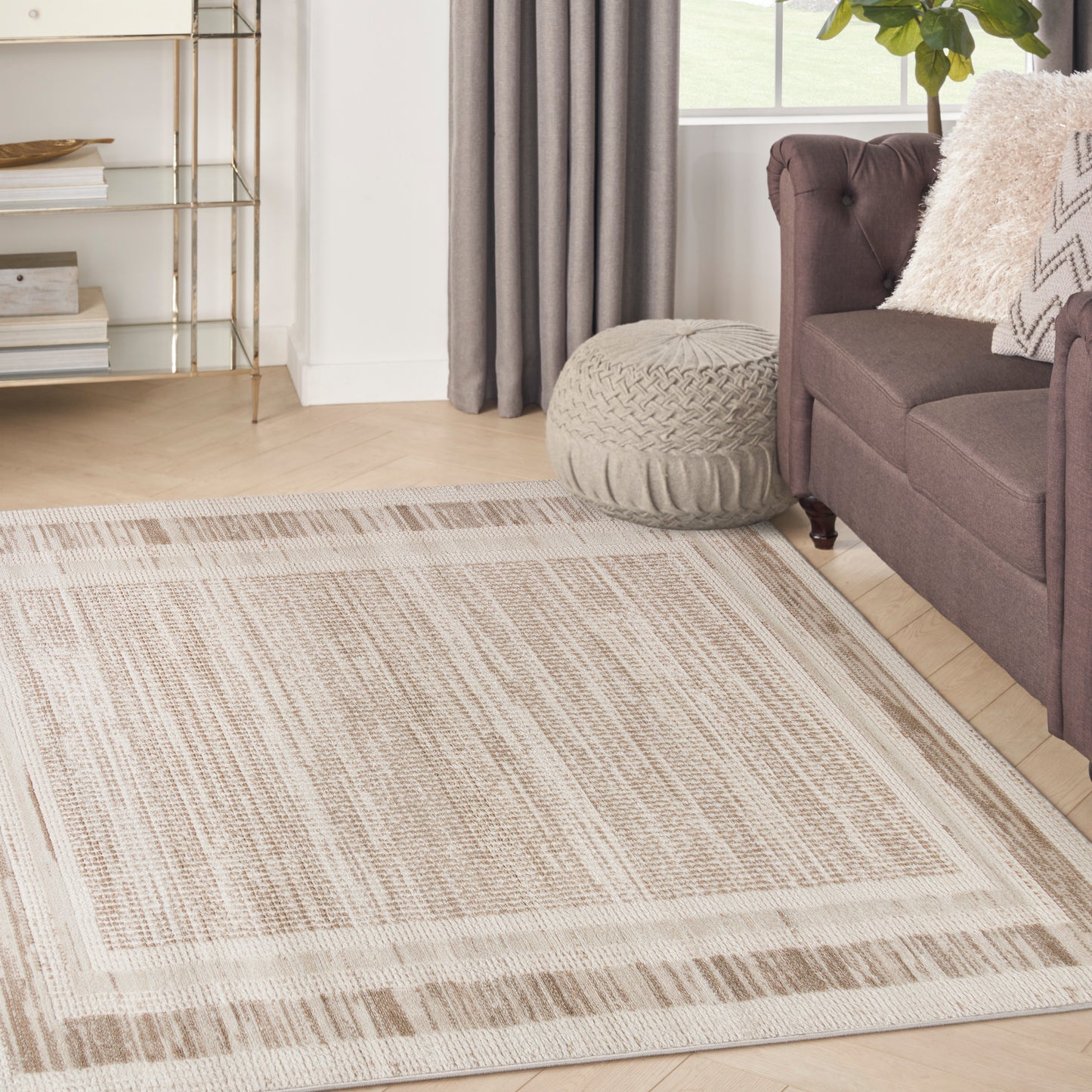 Nourison Serenity Home 3'11" x 5'11" Mocha Ivory Modern Indoor Rug