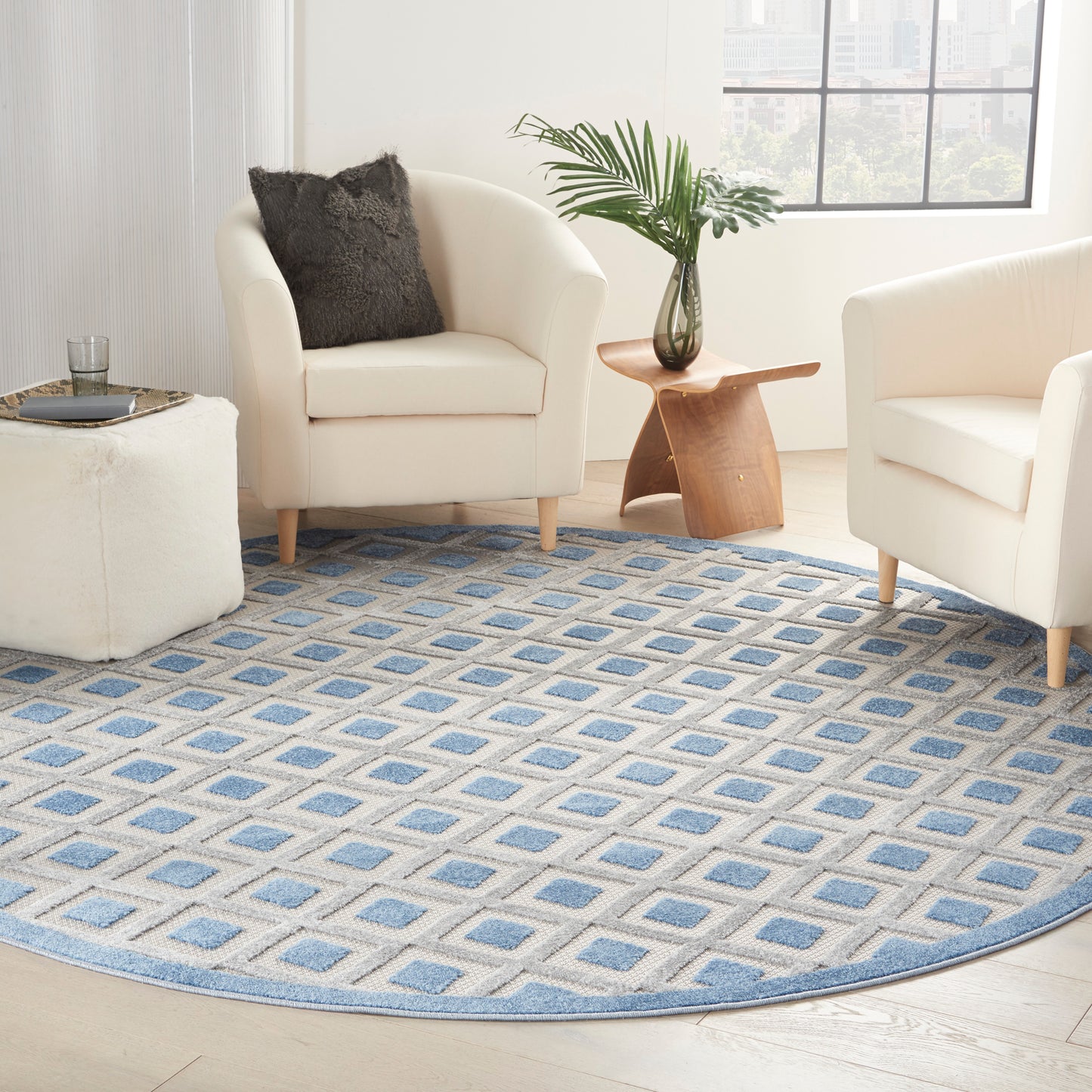 Nourison Aloha 7'10" x Round Blue Grey Modern Rug