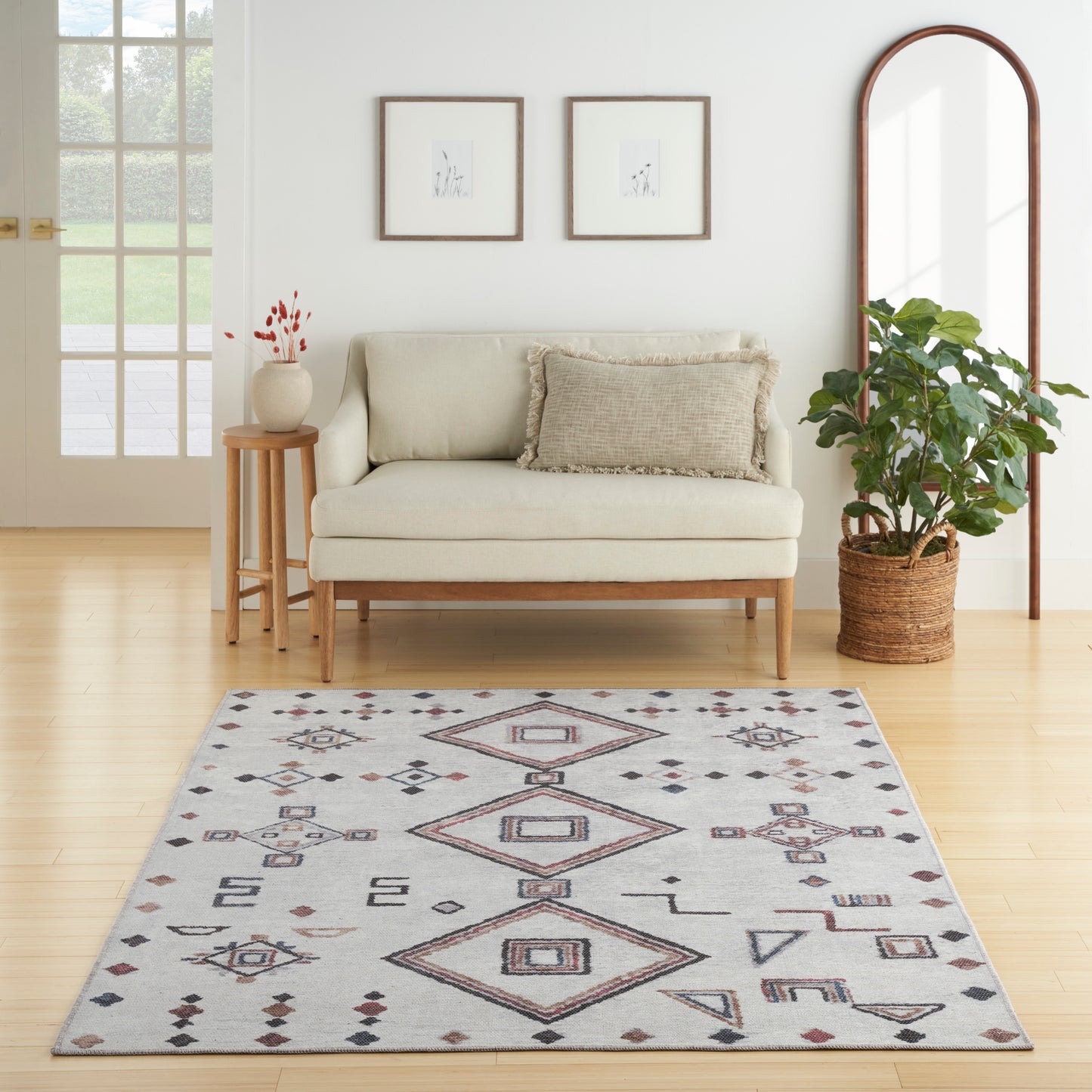 Nicole Curtis Machine Washable Series 1 6' x 9' Ivory/Multi Bohemian Indoor Rug