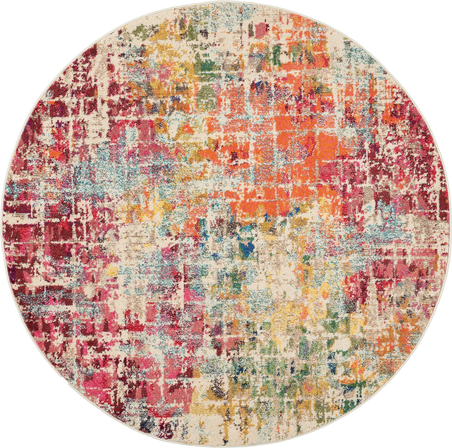 Nourison Celestial 5'3" x Round Pink/Multicolor Modern & Contemporary Indoor Rug