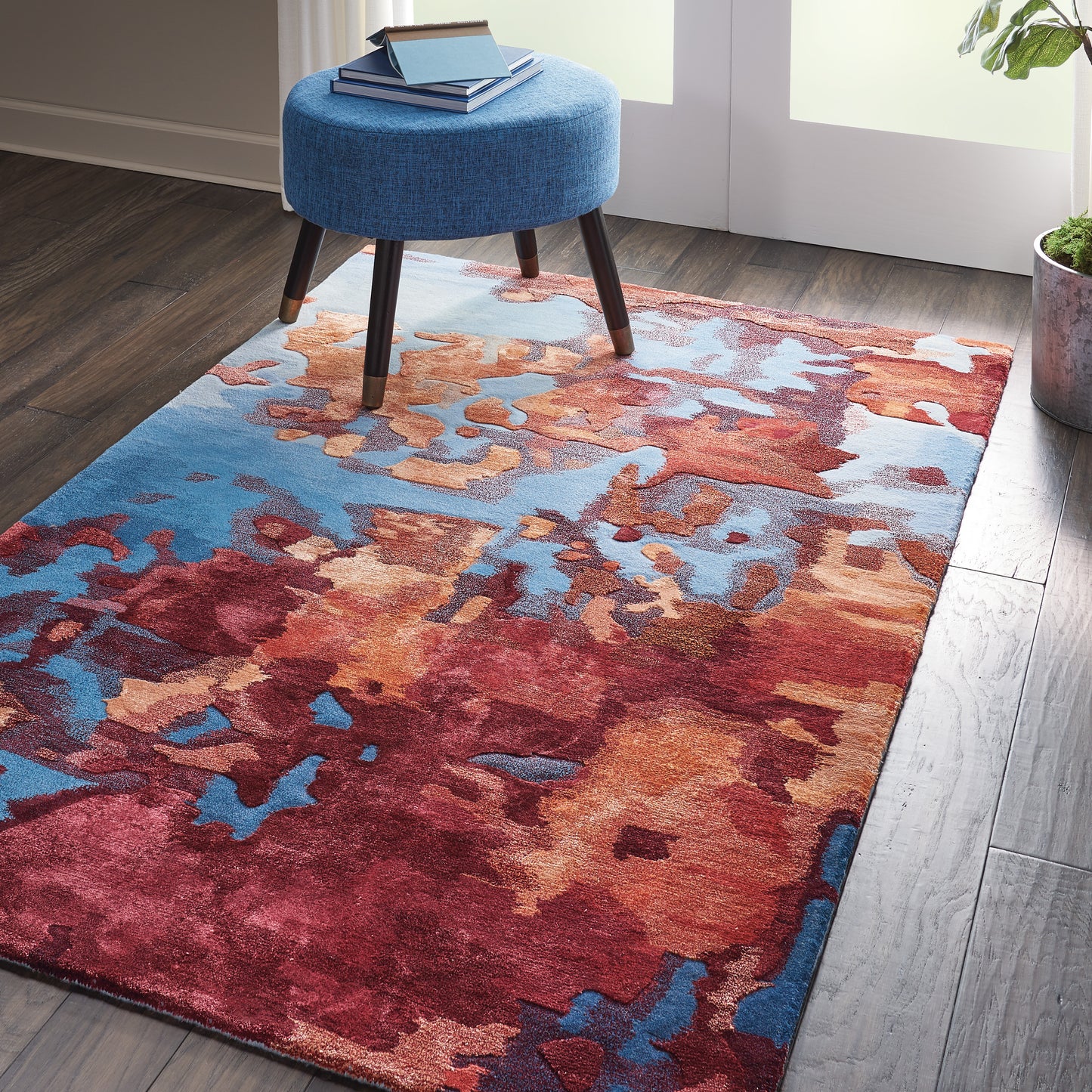 Nourison Prismatic 3'9" x 5'9" Blue/Flame Modern Indoor Rug