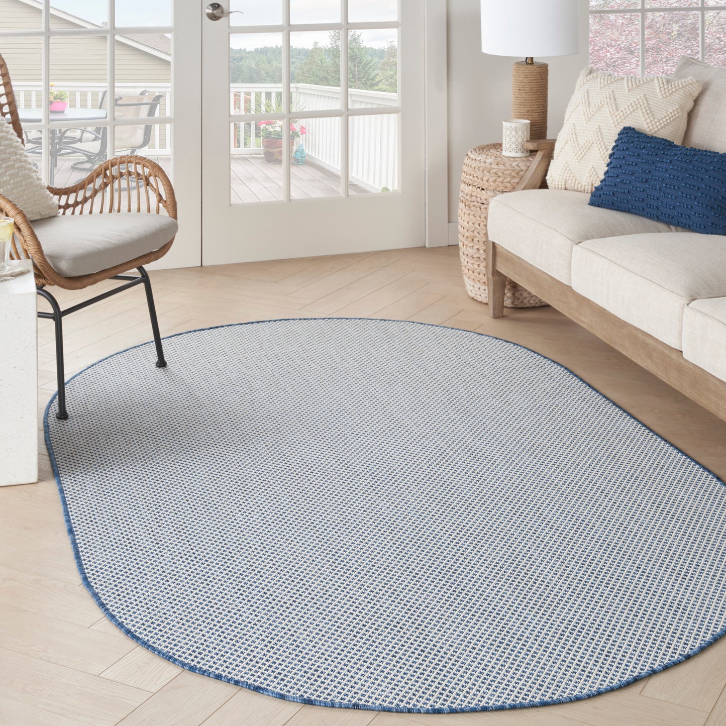 Nourison Courtyard 5' x 8' Oval Ivory Blue Modern Rug