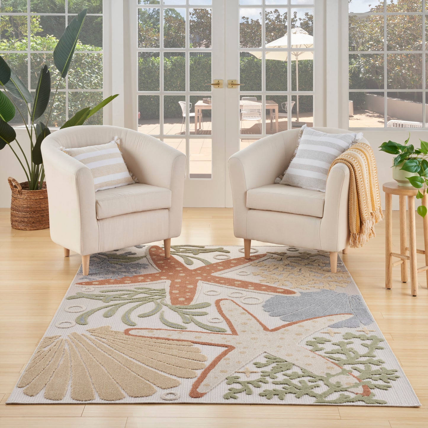 Nourison Aloha 3'6" x 5'6" Ivory Multicolor Outdoor Rug