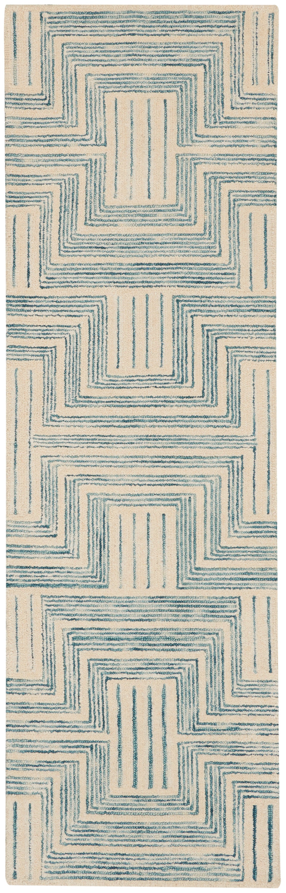 Nourison Interlock 2'3" x 7'6" Ivory/Turquoise Modern Indoor Rug