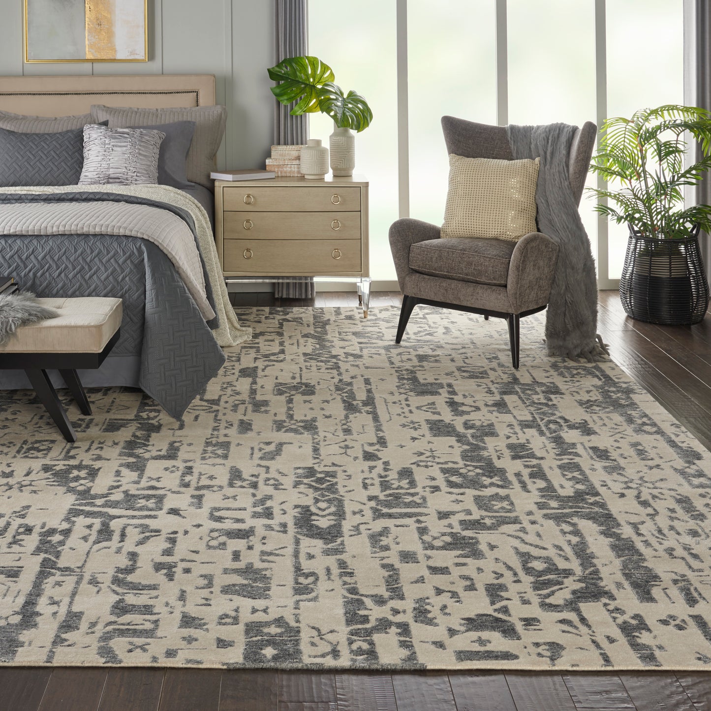 Nourison Silk Shadows 8'6" x 11'6" Ivory Grey Modern Indoor Rug