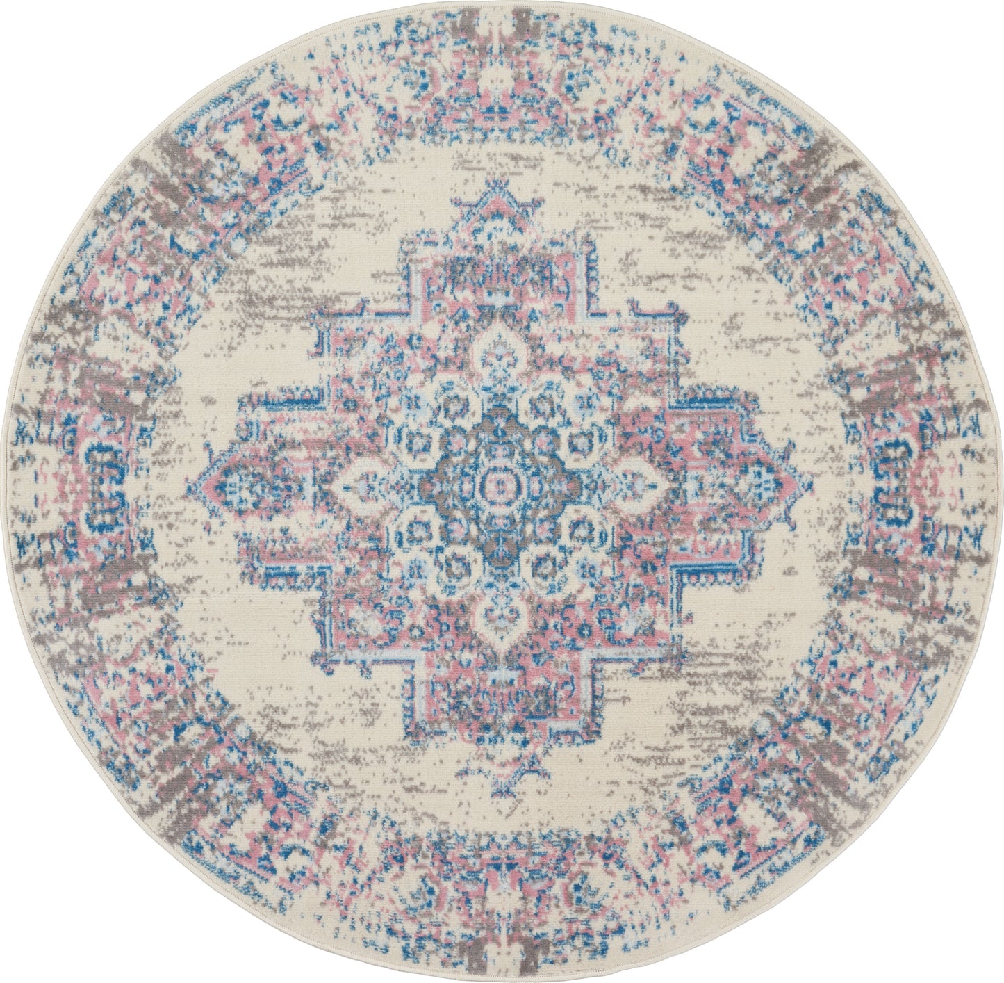 Nourison Grafix 5'3" x Round Ivory/Pink Vintage Indoor Rug