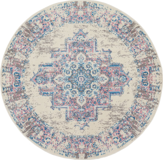 Nourison Grafix 5'3" x Round Ivory/Pink Vintage Indoor Rug