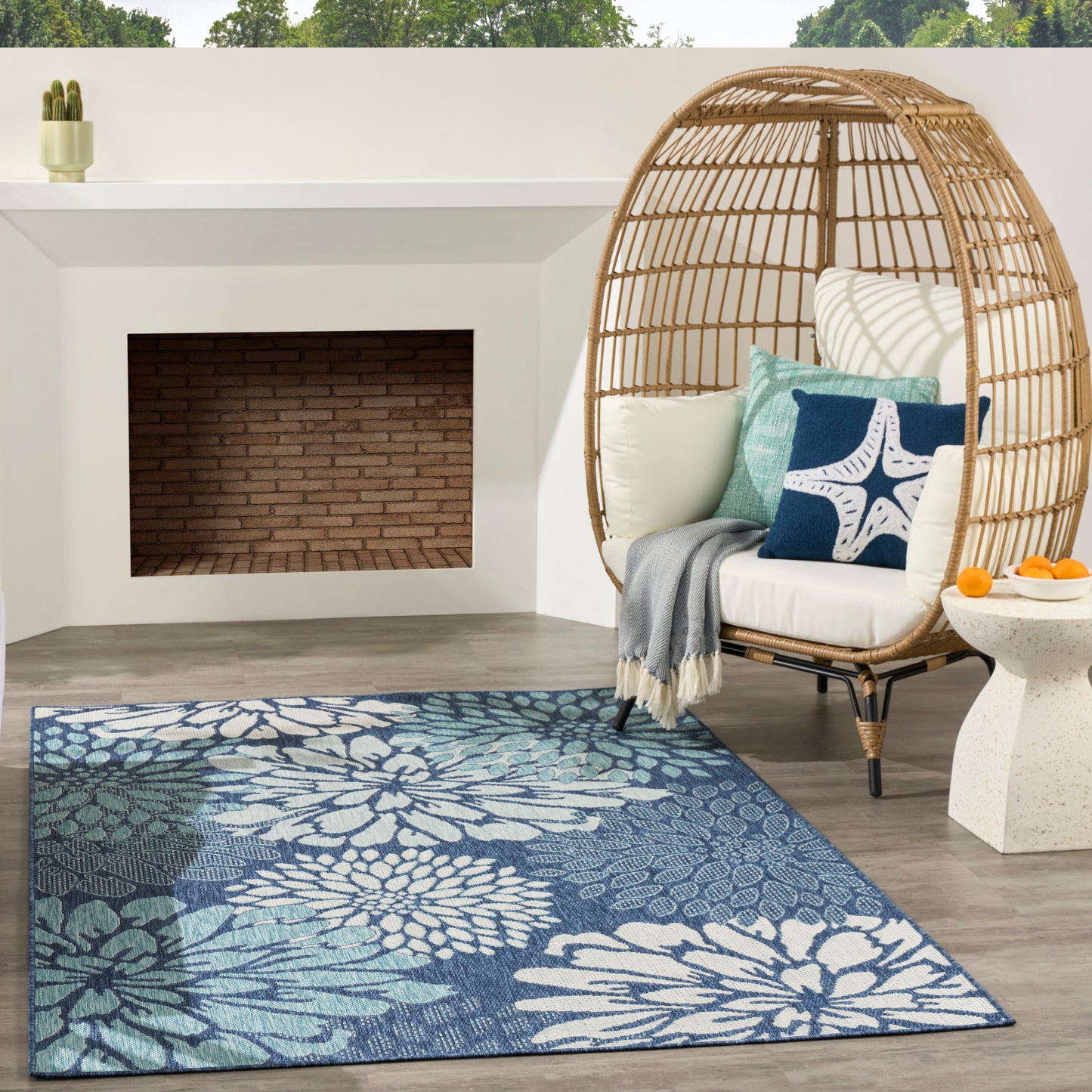 Nourison Garden Oasis 5' x 7' Navy Tropical Rug