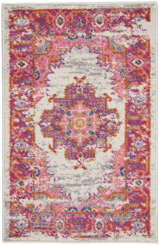 Nourison Passion 1'10" x 2'10" Ivory/Fuchsia Bohemian Indoor Rug