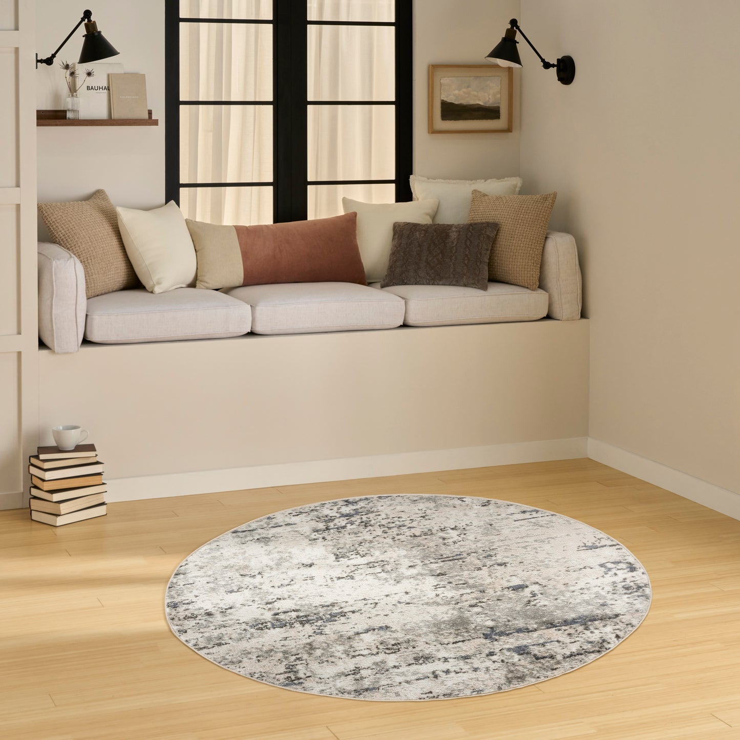 Nourison Quarry 4' x Round Ivory Blue Grey Modern Indoor Rug