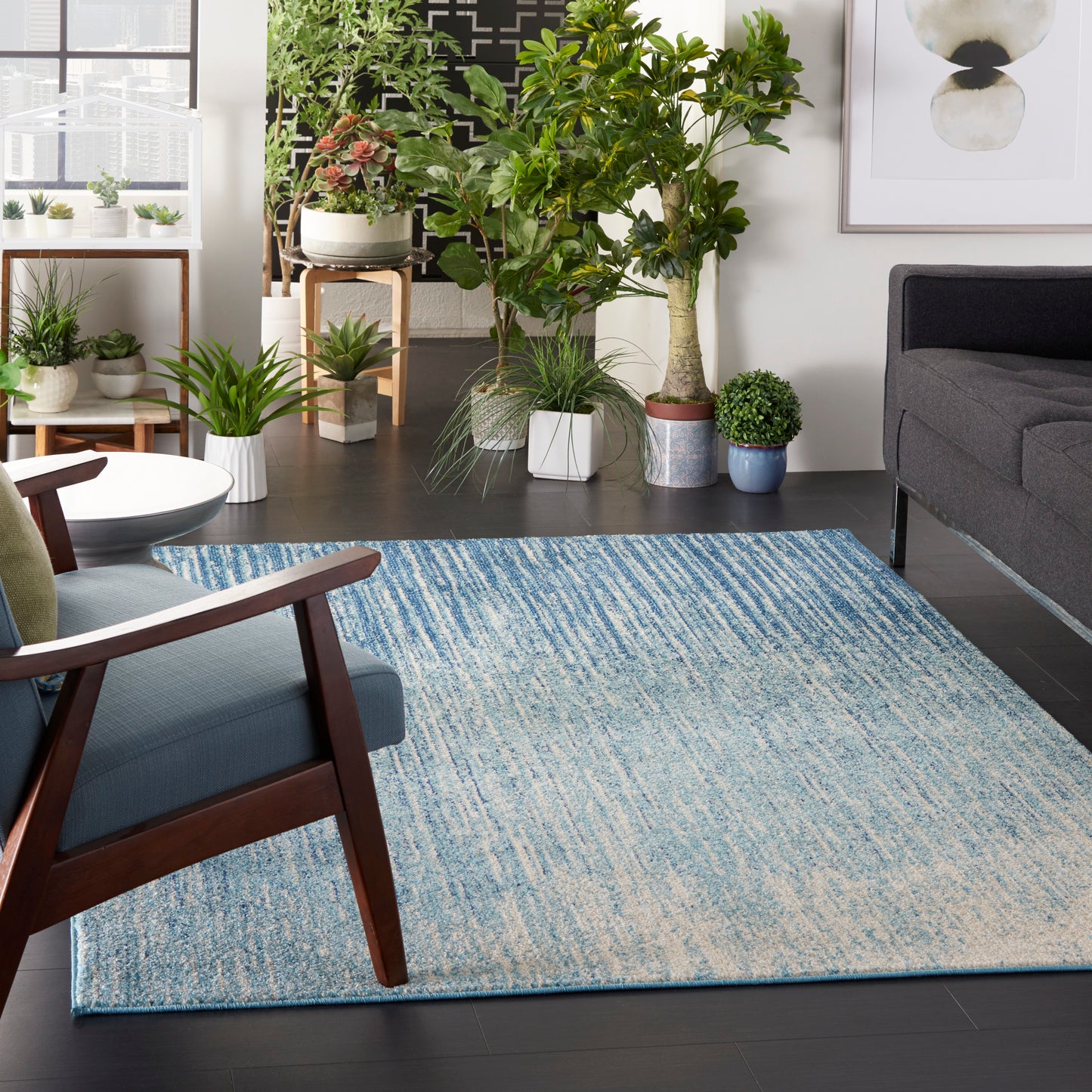 Nourison Passion 5'3" x 7'3" Navy/Light Blue Modern Indoor Rug